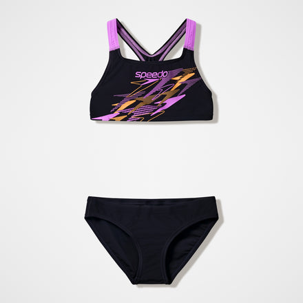 Girls Medley Logo Racerback Bikini Set Black/Pink