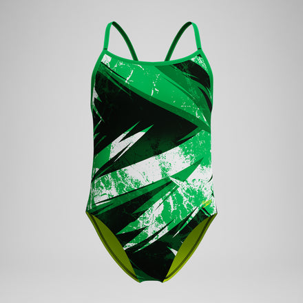 Girls Bolted Flyback One Piece Black/Green