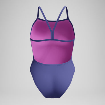 Women's Solid V-Back One Piece Blue