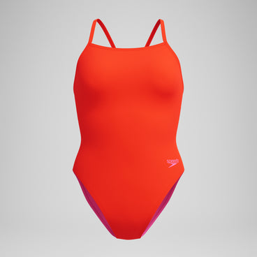 Women's Solid V-Back One Piece Orange