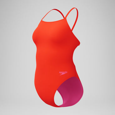 Women's Solid V-Back One Piece Orange