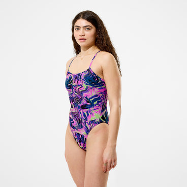 Women's Club Training Printed Web Back Swimsuit Pink/Navy