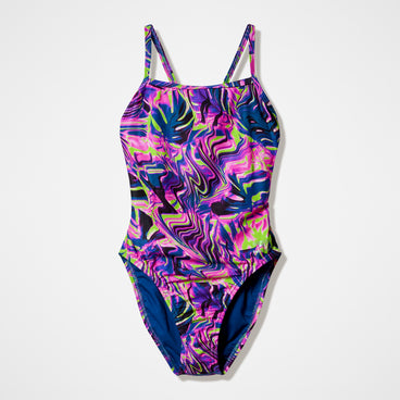 Women's Club Training Printed Web Back Swimsuit Pink/Navy