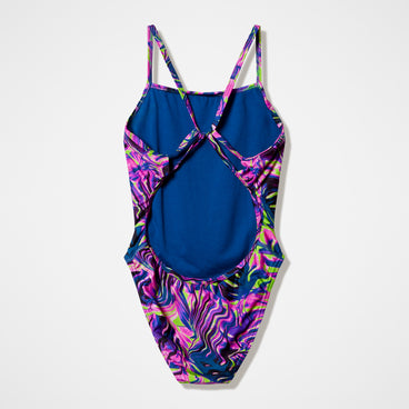 Women's Club Training Printed Web Back Swimsuit Pink/Navy