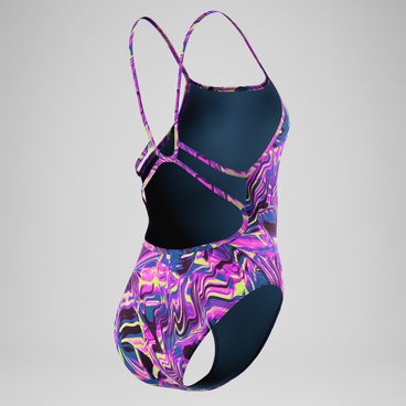 Women's Club Training Printed Web Back Swimsuit Pink/Navy