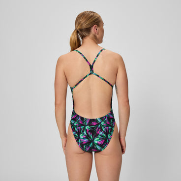 Women's Club Training Printed V-Back 2.0 Swimsuit Green/Black