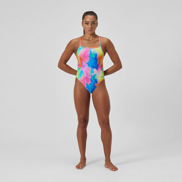 Women's Club Training Printed V Back Swimsuit Pink/Yellow