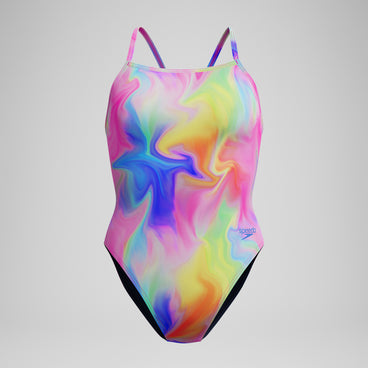 Women's Club Training Printed V Back Swimsuit Pink/Yellow
