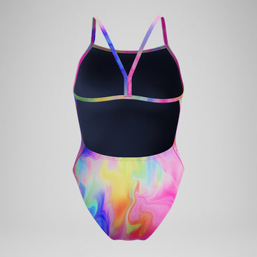 Women's Club Training Printed V Back Swimsuit Pink/Yellow