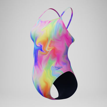 Women's Club Training Printed V Back Swimsuit Pink/Yellow