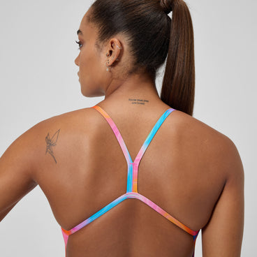 Women's Club Training Printed V Back Swimsuit Pink/Yellow