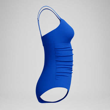 Women's Solid Shirred Adjustable One Piece Blue