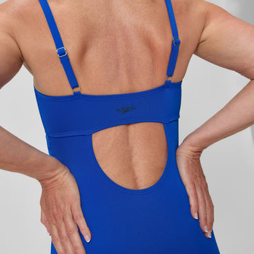 Women's Solid Shirred Adjustable One Piece Blue