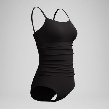 Women's Adjustable SolidShirred One Piece Balck Black