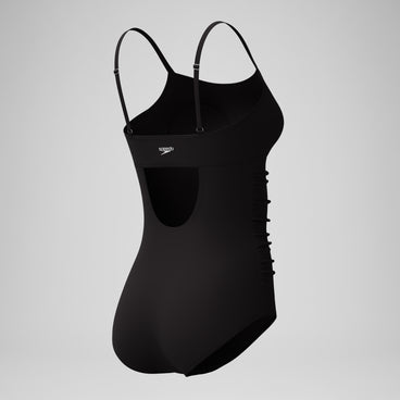 Women's Adjustable SolidShirred One Piece Balck Black