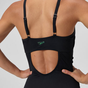 Women's Adjustable SolidShirred One Piece Balck Black