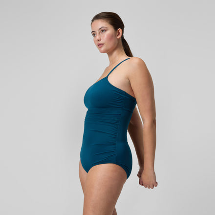 Women's Adjustable SolidShirred One Piece Green