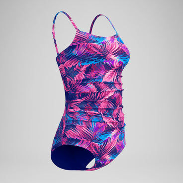 Women's Printed Shirred Adjustable One Piece Navy/Pink