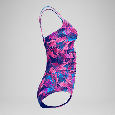 Women's Printed Shirred Adjustable One Piece Navy/Pink