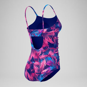 Women's Printed Shirred Adjustable One Piece Navy/Pink