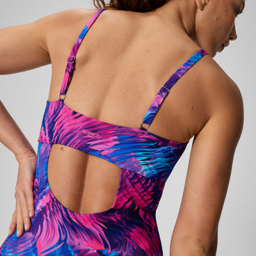 Women's Printed Shirred Adjustable One Piece Navy/Pink