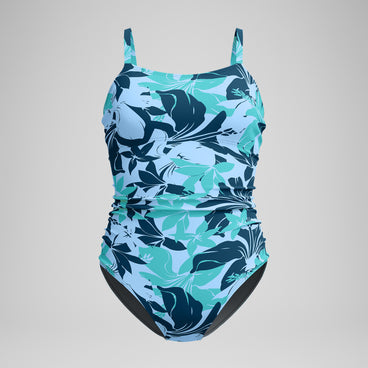 Women's PrintedShirred Tank One Piece Green