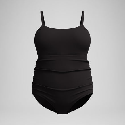 Women's New Plus Solid Shirred Tank One Piece Black