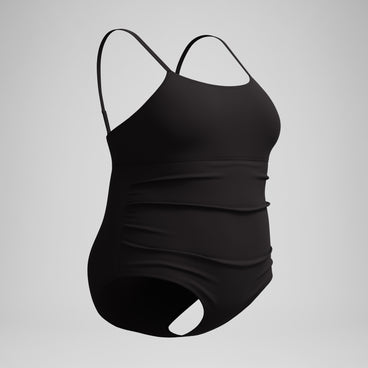 Women's New Plus Solid Shirred Tank One Piece Black