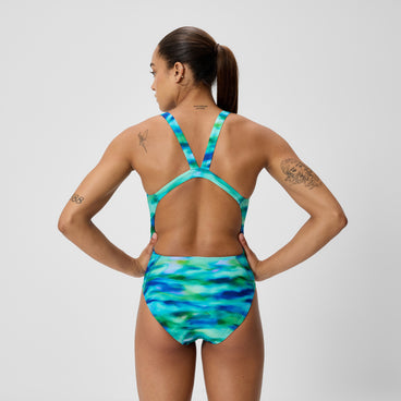 Women's Allover Leaderback Swimsuit Sunset Grove/Green