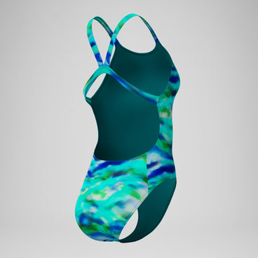 Women's Allover Leaderback Swimsuit Sunset Grove/Green