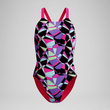 Women's Club Training Printed Leaderback Swimsuit Black/Pink