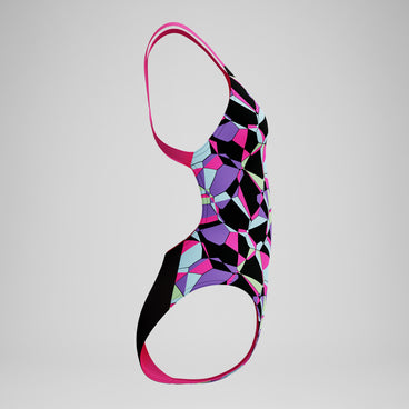 Women's Club Training Printed Leaderback Swimsuit Black/Pink