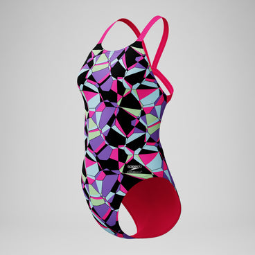 Women's Club Training Printed Leaderback Swimsuit Black/Pink