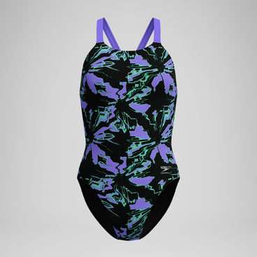 Women's Club Training Printed Leaderback Swimsuit Black/Purple