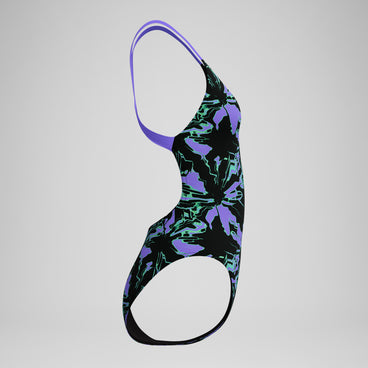 Women's Club Training Printed Leaderback Swimsuit Black/Purple
