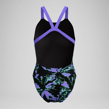 Women's Club Training Printed Leaderback Swimsuit Black/Purple