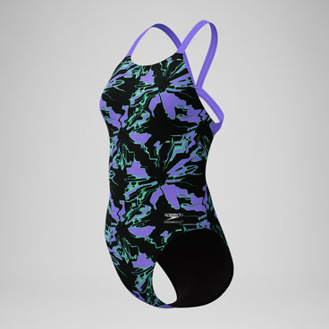 Women's Club Training Printed Leaderback Swimsuit Black/Purple