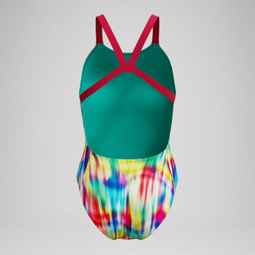 Women's Club Training Printed Leaderback Swimsuit Red/Yellow