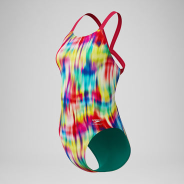 Women's Club Training Printed Leaderback Swimsuit Red/Yellow
