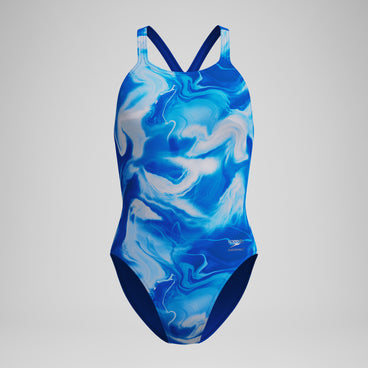 Women's Club Training Printed Powerback Swimsuit Blue/White