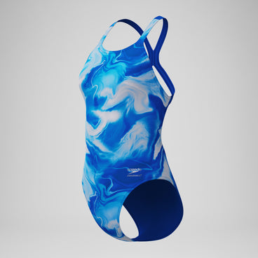 Women's Club Training Printed Powerback Swimsuit Blue/White