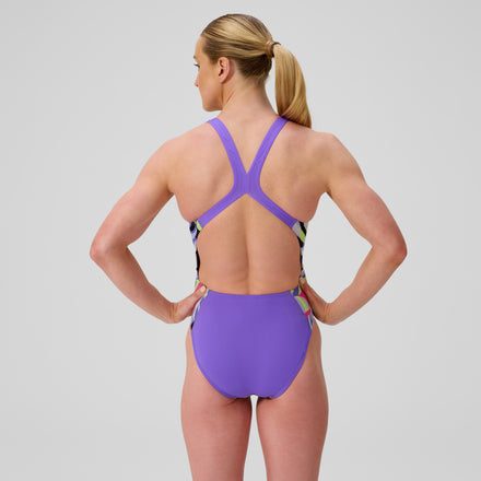 Women's Club Training Printed Powerback One Piece Purple/Yellow