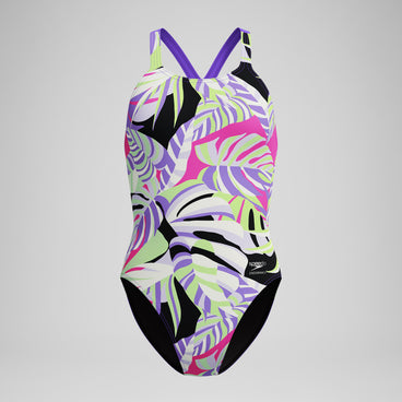Women's Club Training Printed Powerback One Piece Purple/Yellow