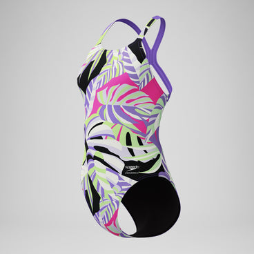 Women's Club Training Printed Powerback One Piece Purple/Yellow