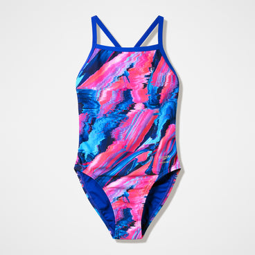 Women's Club Training Printed Turnback Swimsuit Blue/Pink
