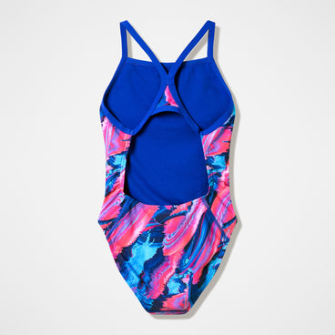 Women's Club Training Printed Turnback Swimsuit Blue/Pink
