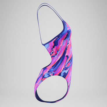 Women's Club Training Printed Turnback Swimsuit Blue/Pink