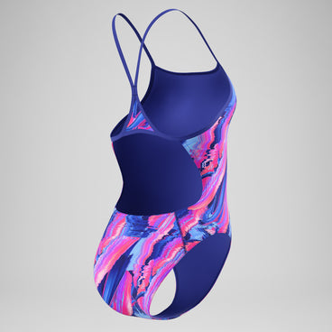 Women's Club Training Printed Turnback Swimsuit Blue/Pink