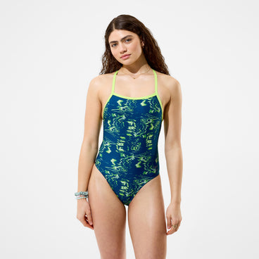 Women's Club Training Printed Turnback Swimsuit Blue/Green
