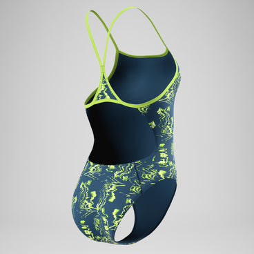 Women's Club Training Printed Turnback Swimsuit Blue/Green